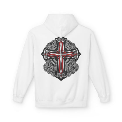 Unisex Midweight Fleece Hoodie with Gothic Cross Design - Perfect for Casual Wear and Spiritual Occasions